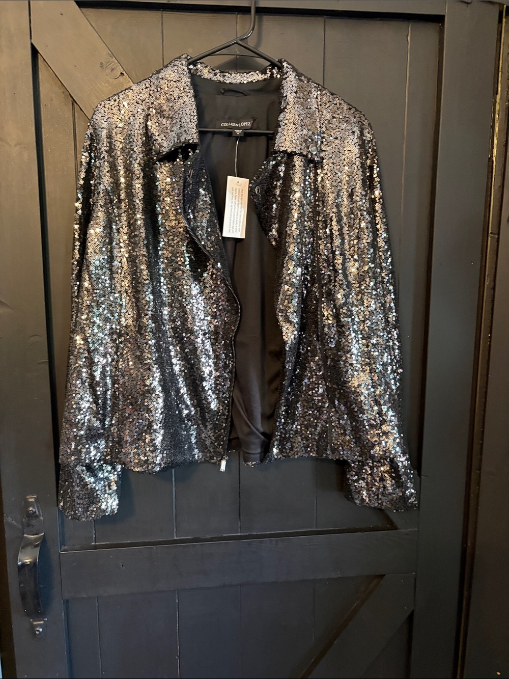 Colleen Lopez Black Sequin Zip-Front Jacket